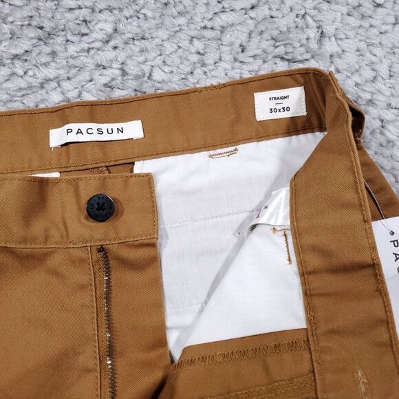READ PacSun Straight Leg Double Knee Pants Men's 30 x 30 Tan Brown Stretch - Picture 3 of 11